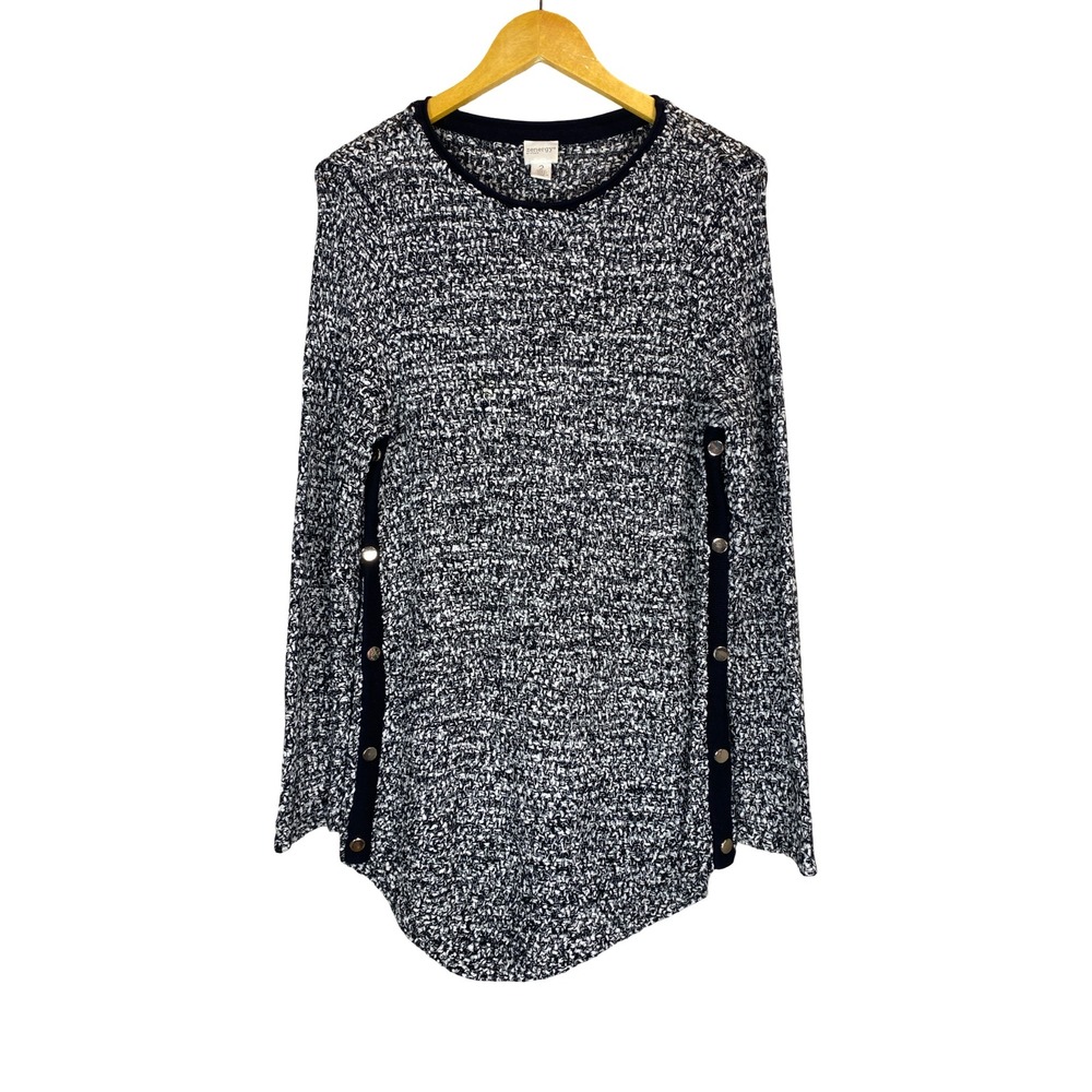 Chicos Zenergy Women Marled Knit Tunic Sweater Top Button Size 2 L Travel Casual